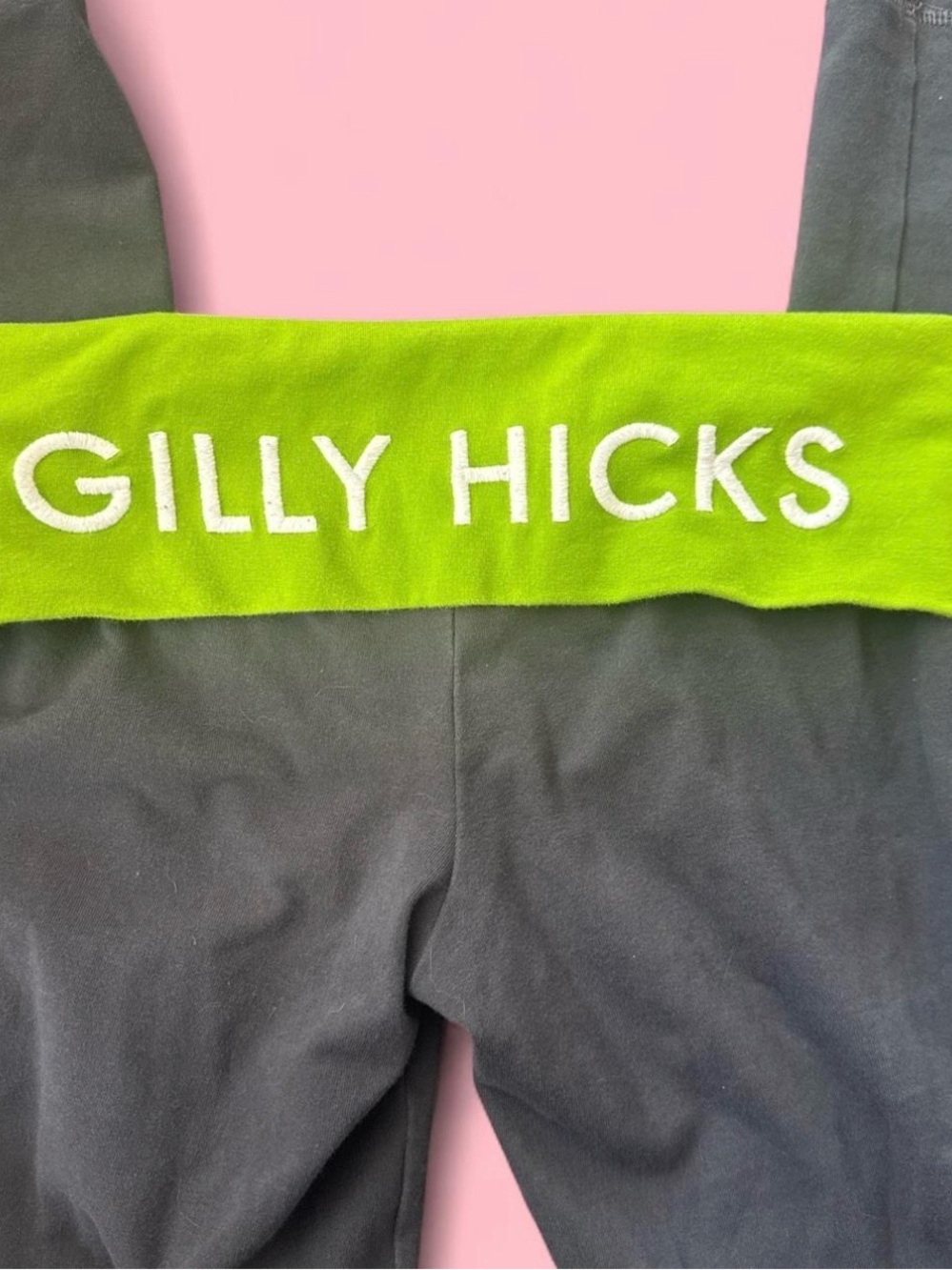 Gilly Hicks Fold Over Yoga Pants Leggings Gray Lime Green